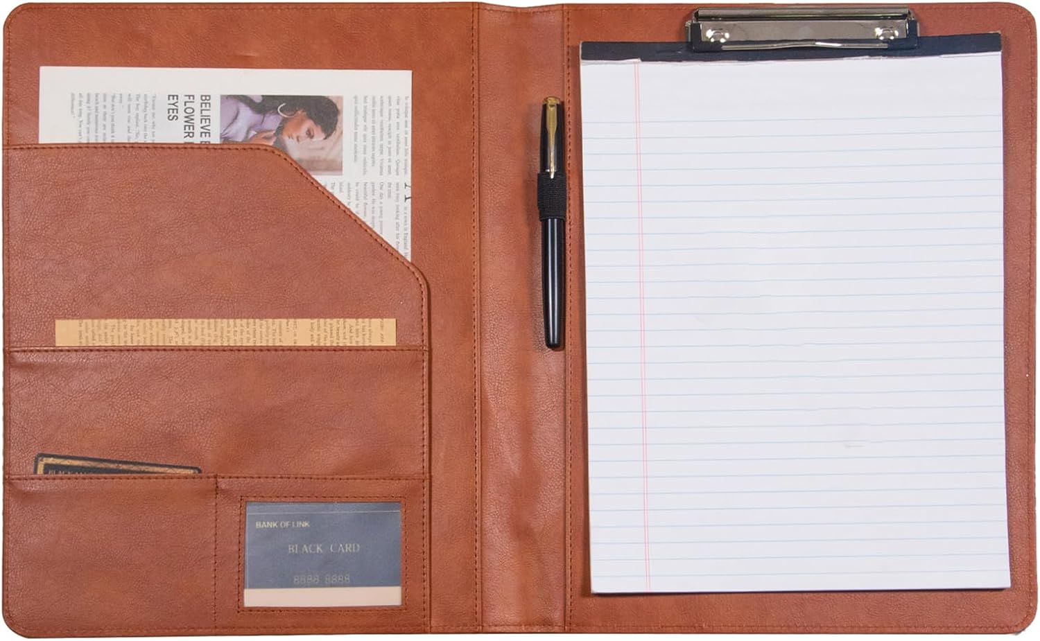 Personalized Vegan Leather Portfolio Folder,Office Leather Padfolio with Clipboard,Custom A4 Leather Planner, Legal Writing Pad Holder, Document Organizer for Business/School (VintageBrown, PU)