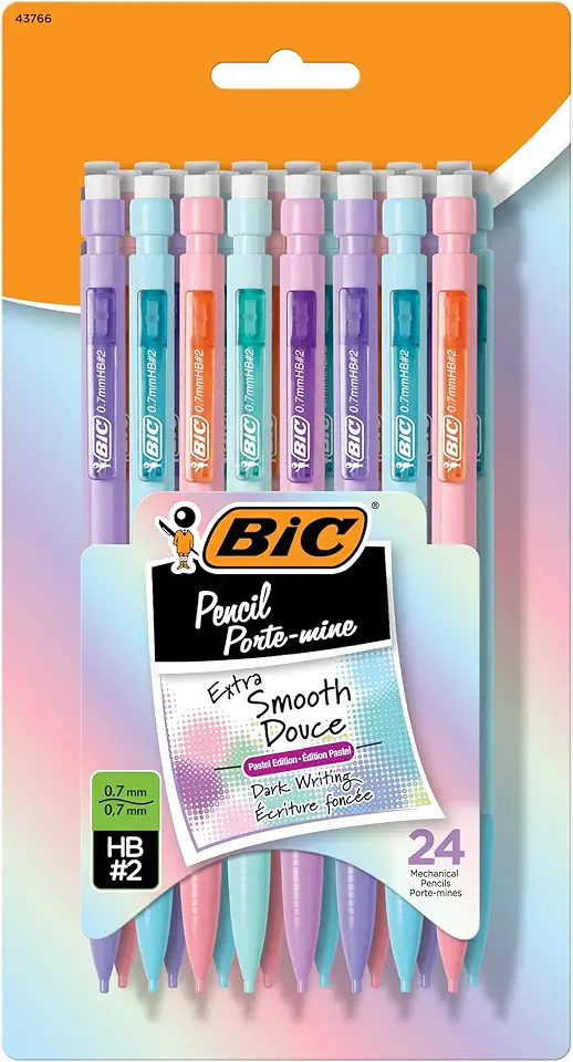 BIC Extra Smooth Ultra-Smooth Lead, Trendy Pastel Design Mechanical Pencil, 24-Count