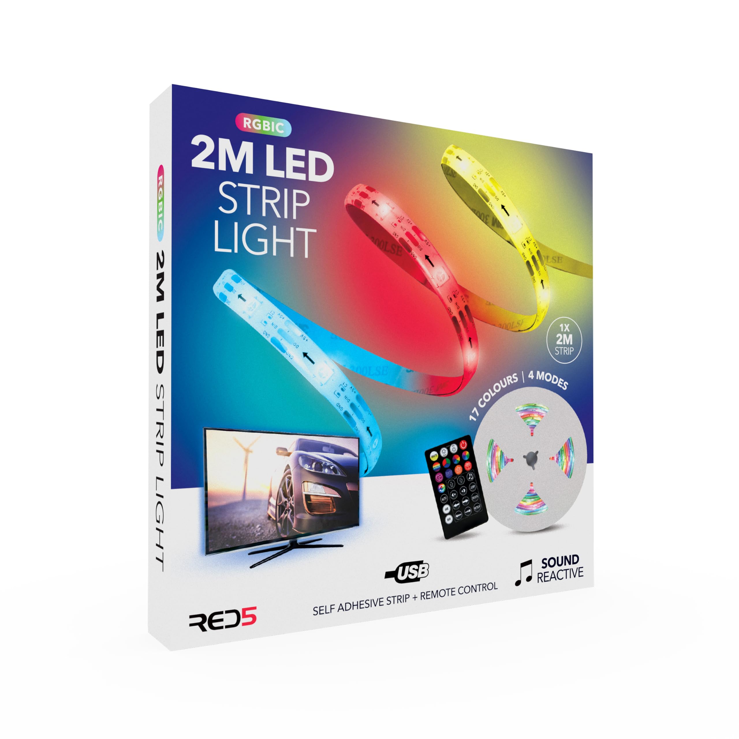 RED5 2M LED Strip Light USB Powered Colour Changing Tape with Remote