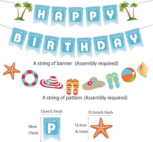 Miniatura 2 de Zwiebeco Decoración de fiesta de feliz cumpleaños junto al mar, letrero azul y blanco, cartel de papel colgante de concha de mar para niños y