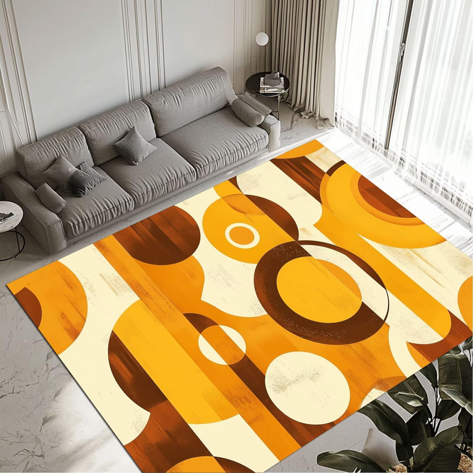 Tapis orange antidérapant grand tapis de salon lavable et robuste
