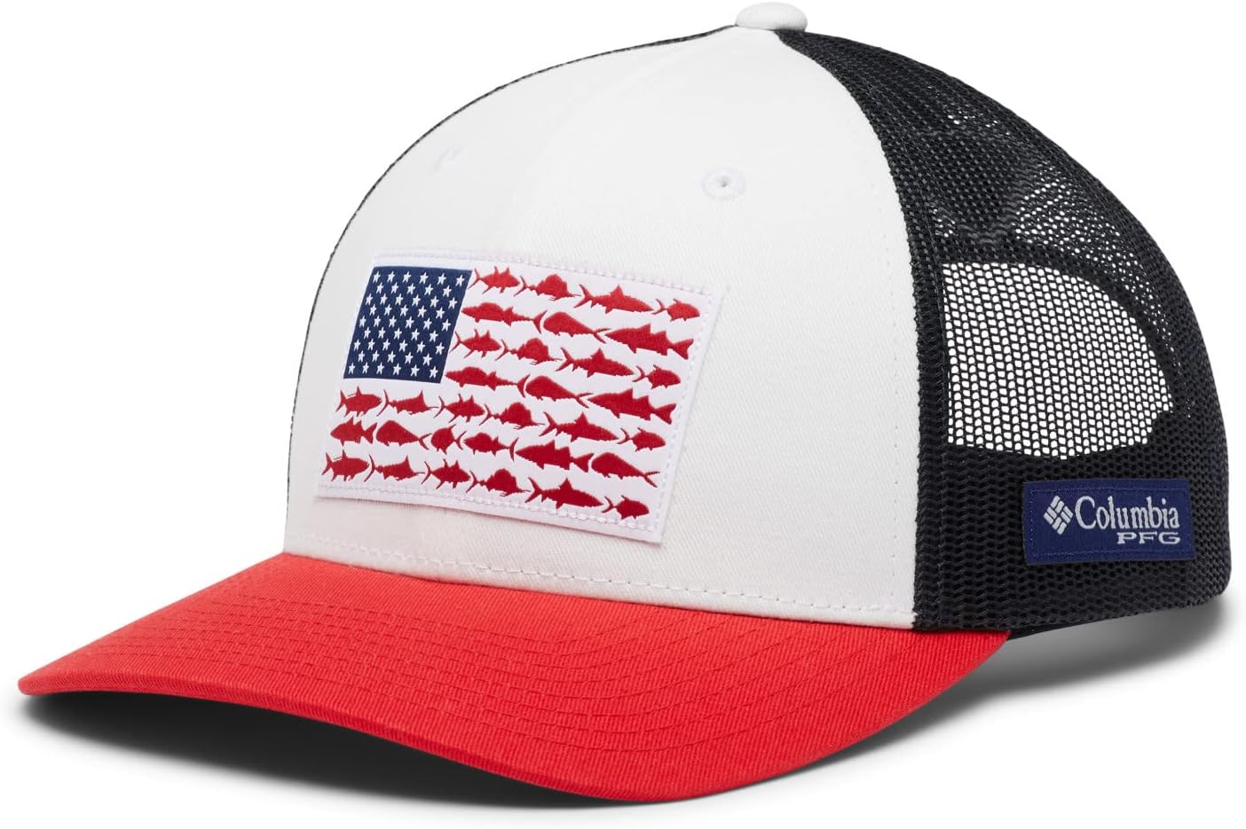 Columbia Unisex PFG Fish Flag Mesh Snap Back - Low, White/Collegiate Navy/Red Spark, One Size