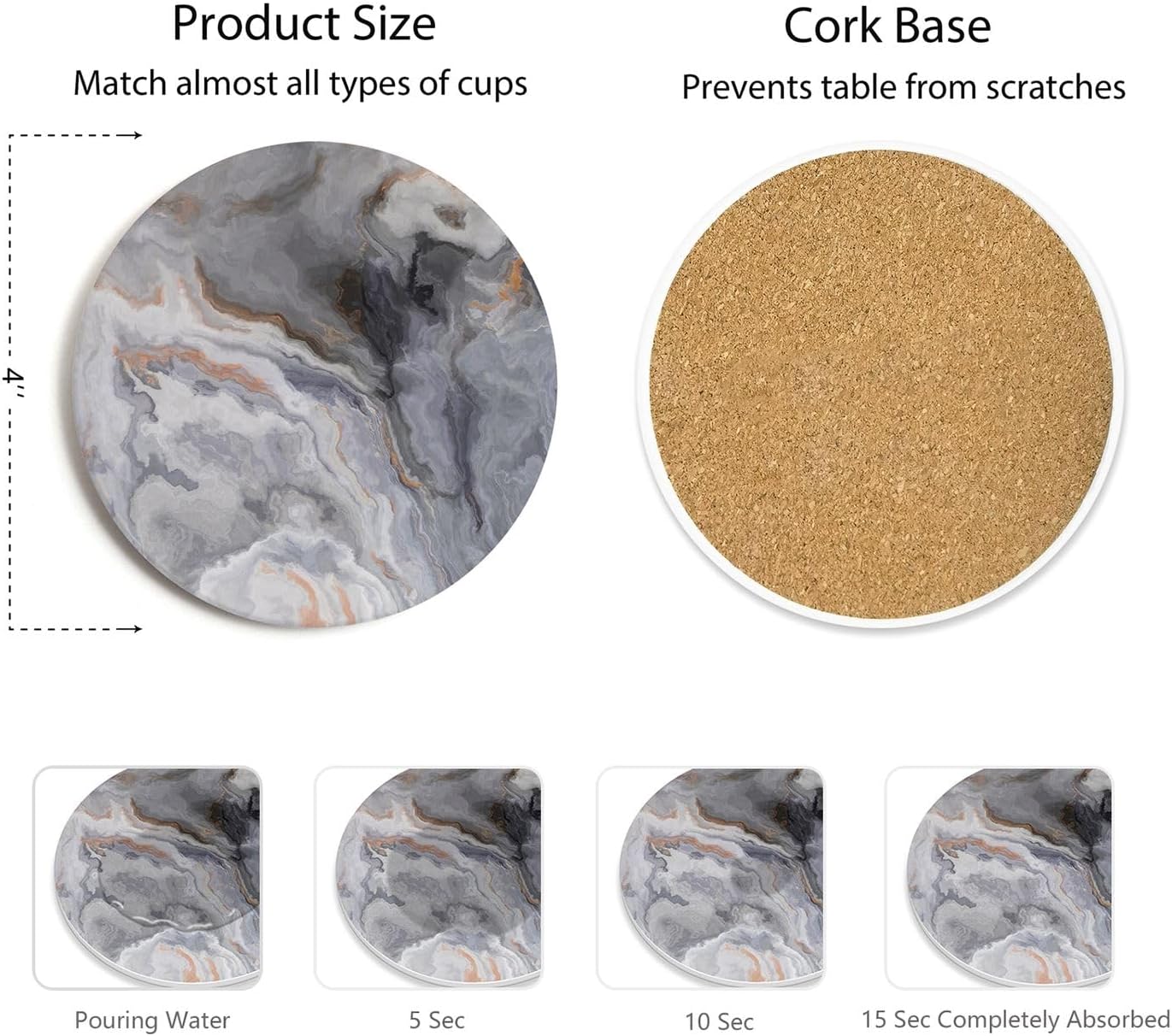 Set of 6 Abstract Dark Blue Marble Coasters with Holder, Absorbent Ceramic Coasters for Drinks, Coasters with Cork Backing for Table Protection, Housewarming Gifts for New Home - Image 4