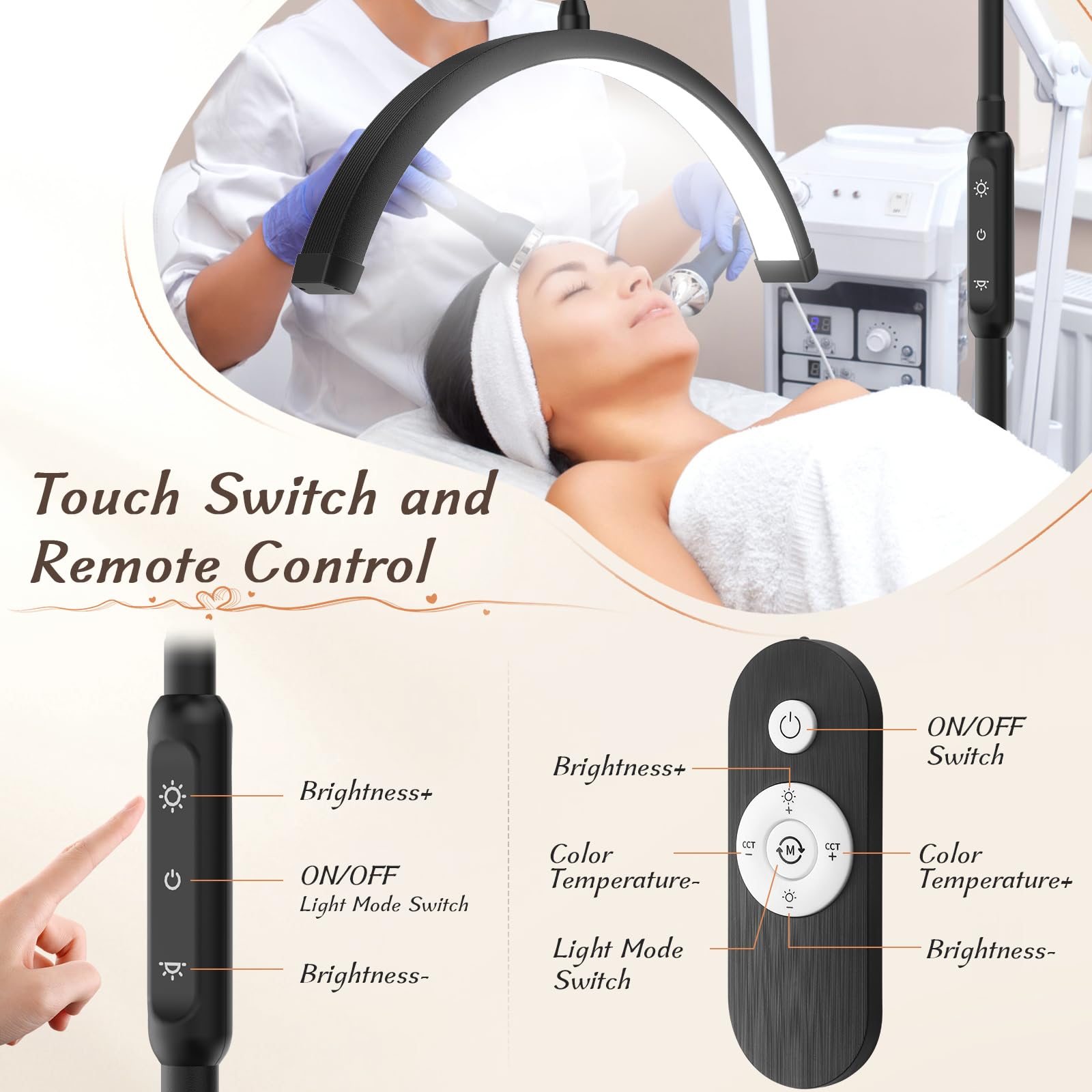 Mznoo Luce a mezza luna con morsetto, lampada da tavolo a LED per manicure, lampada da scrivania per unghie, extension per ciglia, cura della pelle e tatuaggi, 5 livelli di luminosità e 5 modalità di