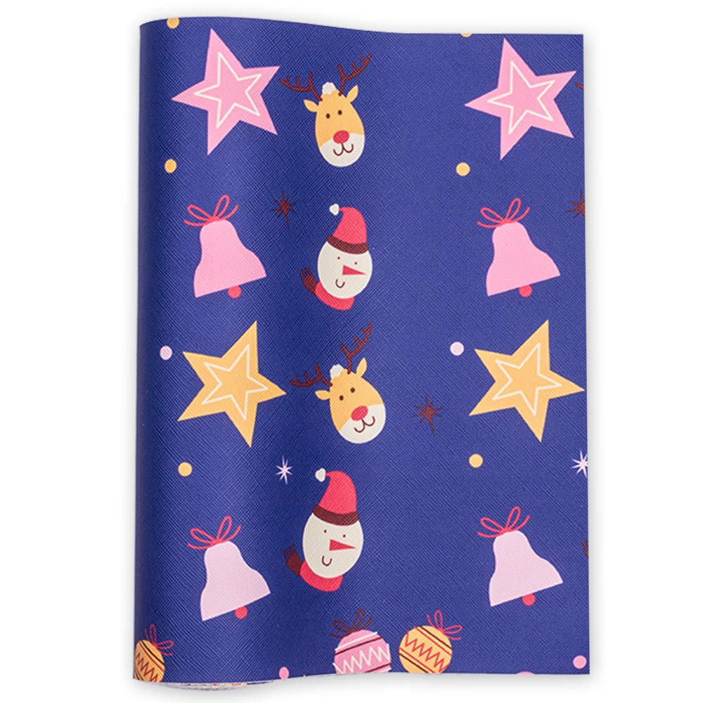 Meneng Christmas Patterns Printed Faux Leather Sheets Synthetic Leather Fabric for DIY Earrings Bows Making 10 Pcs 9" x 53" (Blue)
