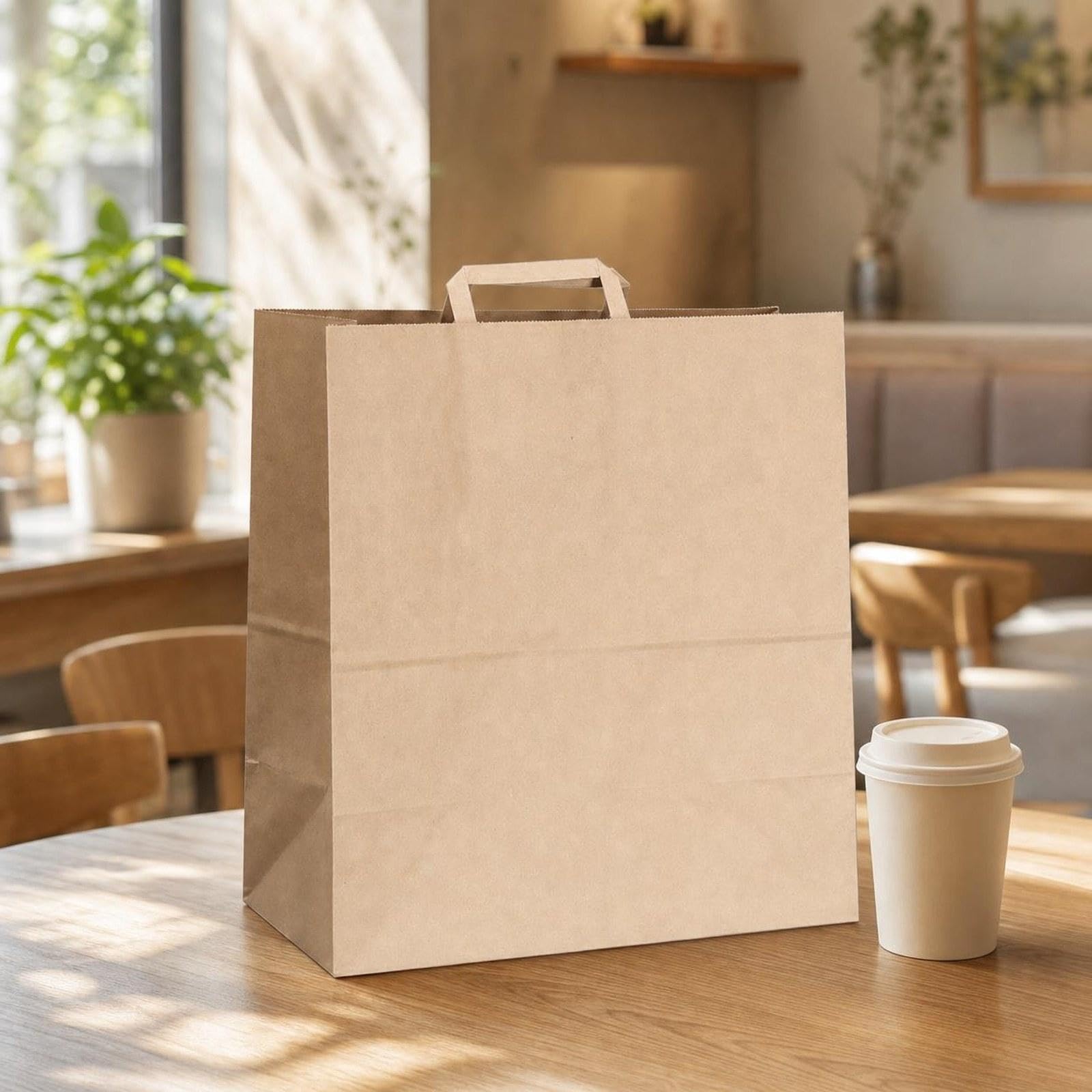 50 Pièces Sacs Shopping Papier Fond Plat Sacs Courses Papier Plates Réutilisables pour Boutiques Emballage Repas à Emporter Mariages, 39 X 36 X 19 Cm