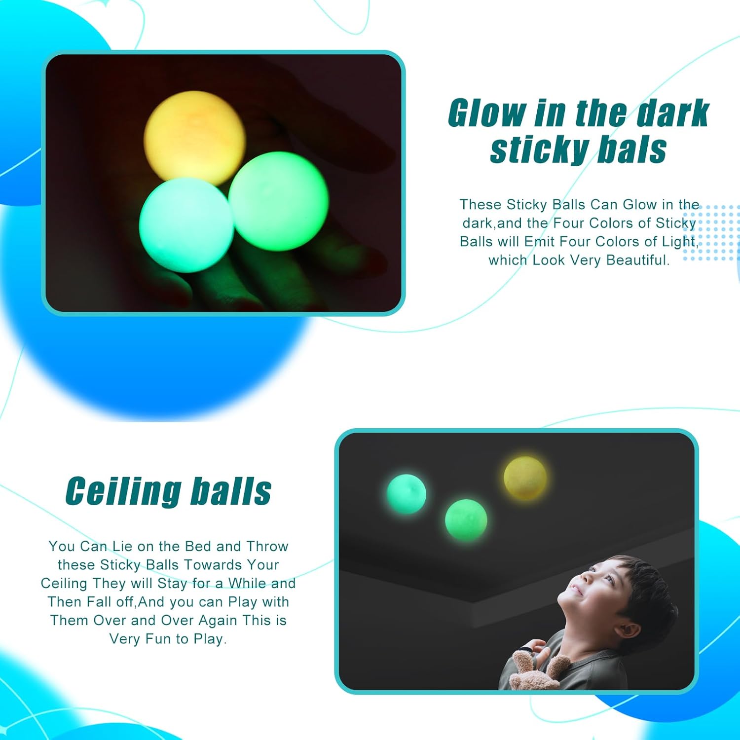 3pcs 2.4in Lumi Balls,Dream Balls,Glow in The Dark Sticky Balls That Stick to The Ceiling,Stress Relievers Stress Balls for Kids and Adults,Elevated Balls,ASMR Cool Stuff for Teens,Stocking Stuffers