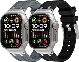 سوار لساعة ابل ووتش الترا 2 49 ملم، 45 ملم، 44 ملم، 42 ملم للرجال من وينجل، أساور مطاطية من السيليكون السائل لساعة اي ووتش الترا/الترا 2، سيريس 9/8/7/6/5/4/ اس اي، مع محول ستانلس ستيل - قطعتان