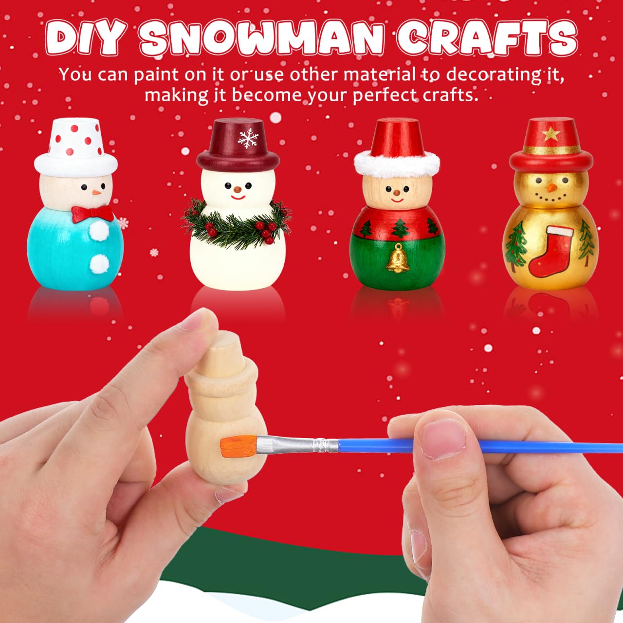 PartyKindom 20 Pcs Wooden Snowman Peg Dolls Unfinished DIY Crafts Smooth Natural Wood Miniature Snowman Shapes for Painting Kids Art Projects Home Decoration - Image 2