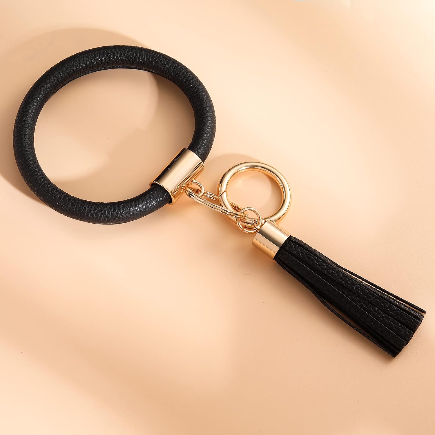 Coolcos Key Ring Bracelet Wristlet Keychain Bangle Keyring - Portable Leather Tassel Bracelet Keys Holder Women Gift