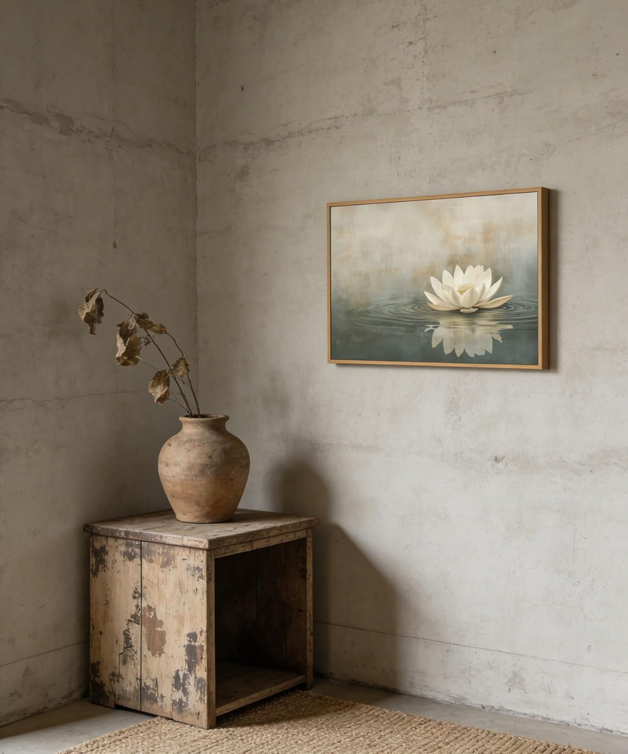 Framed Sage Green Japandi Canvas Wall Art Zen White Lotus Flowers Picture Wall Decor Japanese Wabi Sabi Poster Prints for Yoga Spa Meditation Spiritual Room Living Room Home Decoration 16x24in