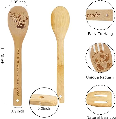 Miniatura 3 de Juego de 5 cucharas de cocina de madera con diseño de panda, regalos de panda para mujeres, decoración de cocina, cucharas de bambú para cocinar