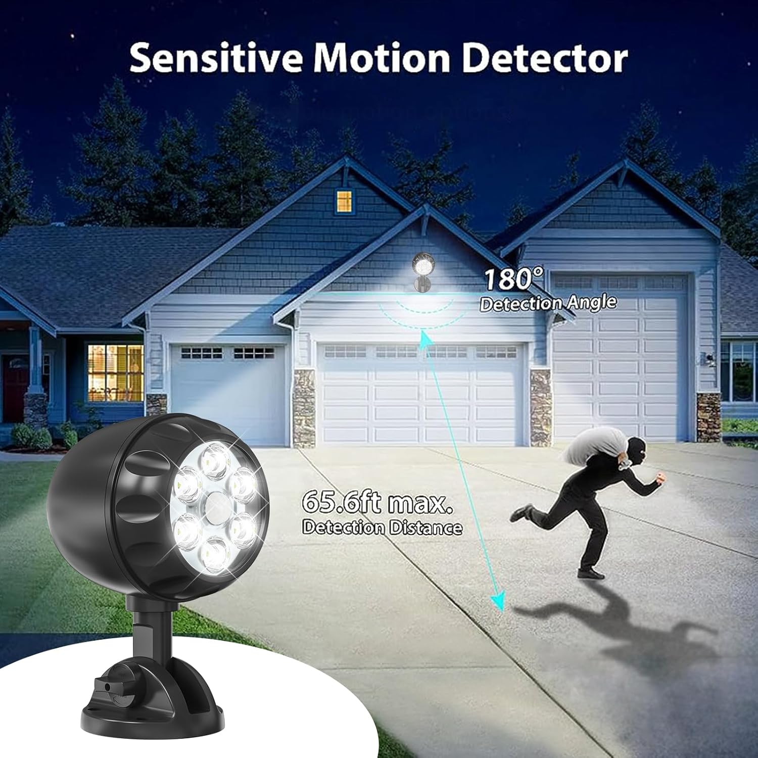 Battery Motion Sensor Light Outdoor, 600 LM Battery Operated Motion Lights Outdoor Waterproof 360° Adjustable for Garage Yard Porch Patio 1Pack