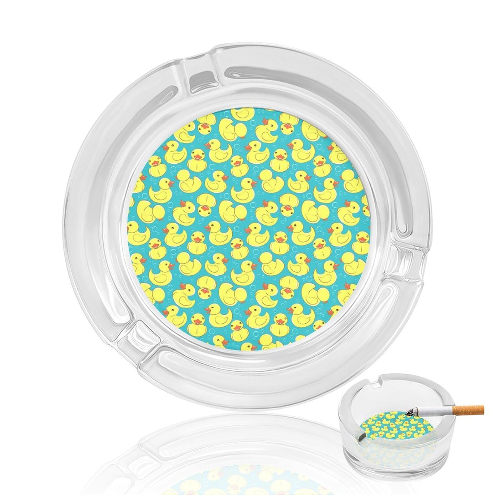 Yellow Rubber Duck And Bubbles Ashtray Portable Round Glass Outdoor Ash Tray for Home Office Garden Pub