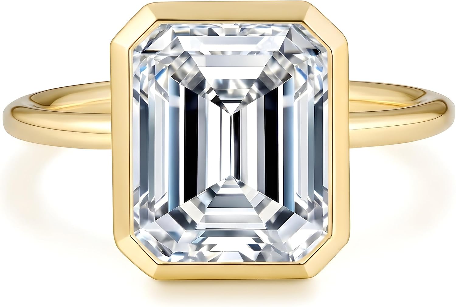 14k Gold Plated 925 Sterling Silver Emerald Cut Moissanite Travel Engagement Rings for Women (2 cttw, D Color, VVS1 Clarity, 3EX Cut) Non Tarnish Dainty Style