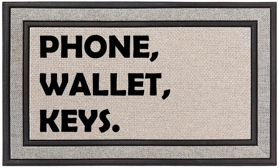 Outdoor Indoor Doormat 18 x 30 Gray/Beige/Black Rubber Backed Door Mat Phone, Wallet, Keys