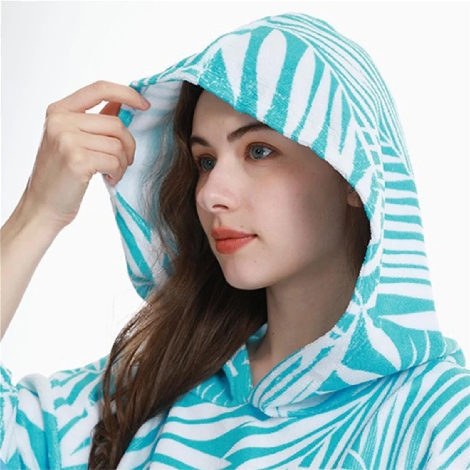 Umkleidemantel Mikrofaser Handtuch Poncho Kapuzenmantel Umkleidetuch Surfponcho for Umziehen des Neoprenanzugs Am Strand(White)