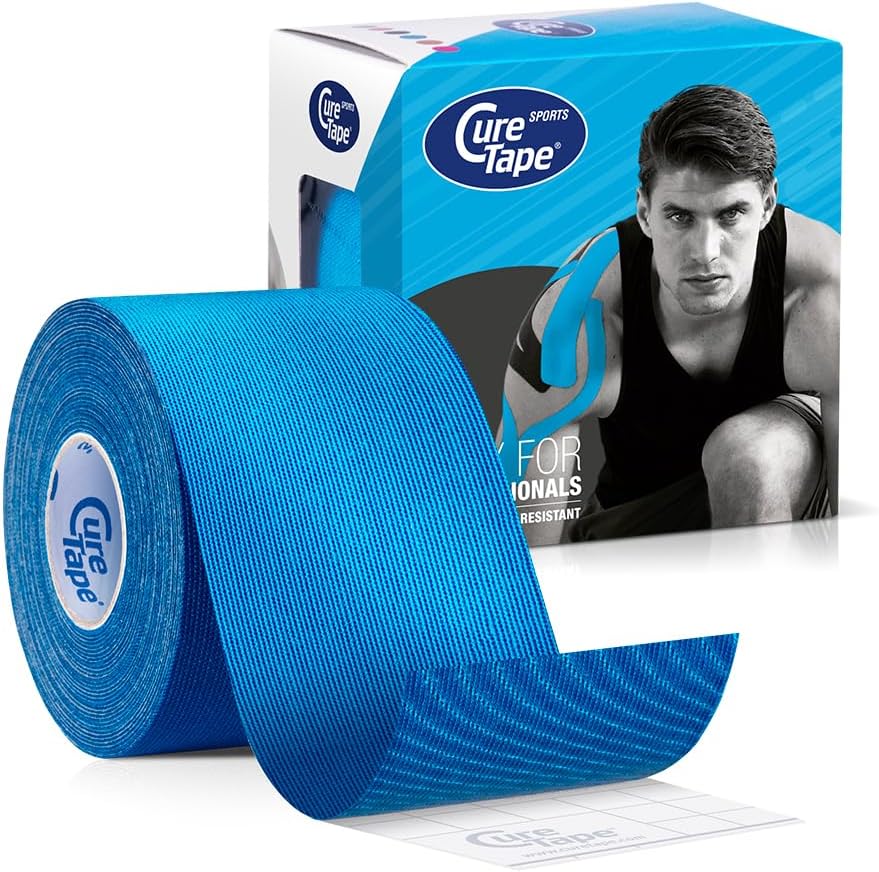 – CureTape Sports Extra Sticky Kinesiology Tape | 30% Stronger Adhesion | Waterproof & Quick Dry Viscose | Recover Faster, Train Harder! (Blue)
