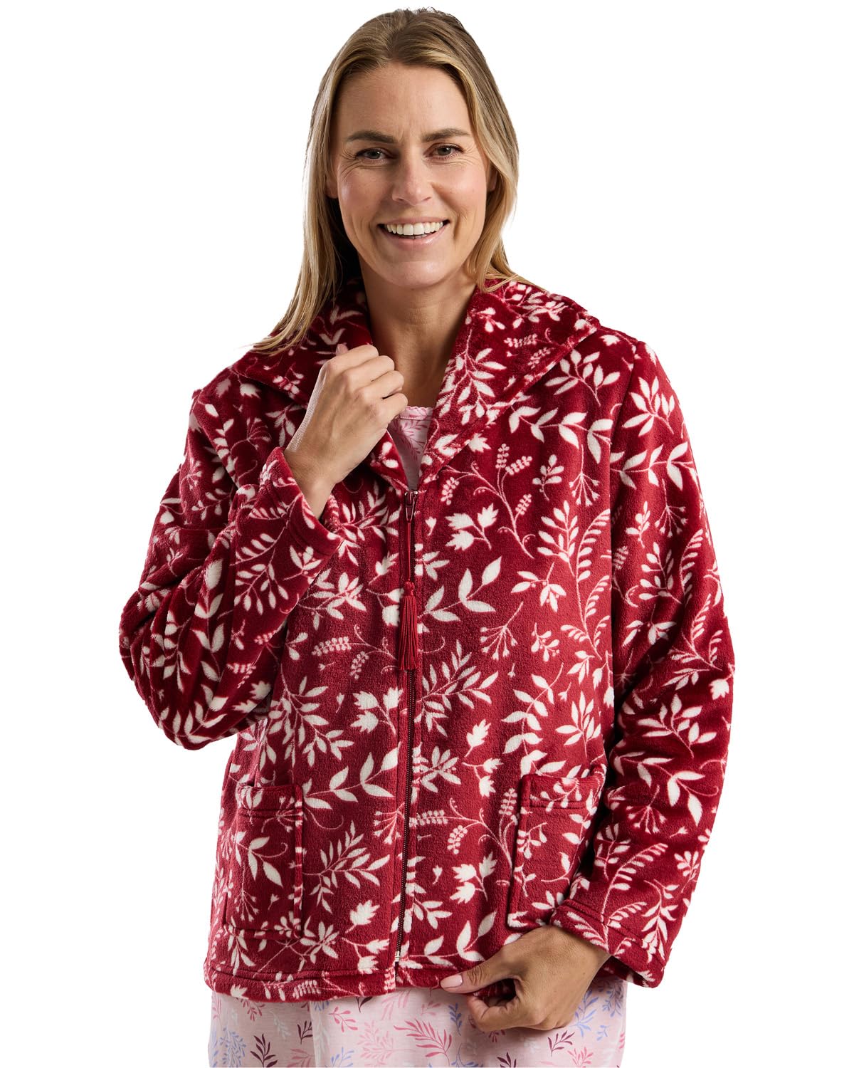 Slumber Hut Women's Deep Cherry Claudette Zip Bedjacket Ma45723 Xl