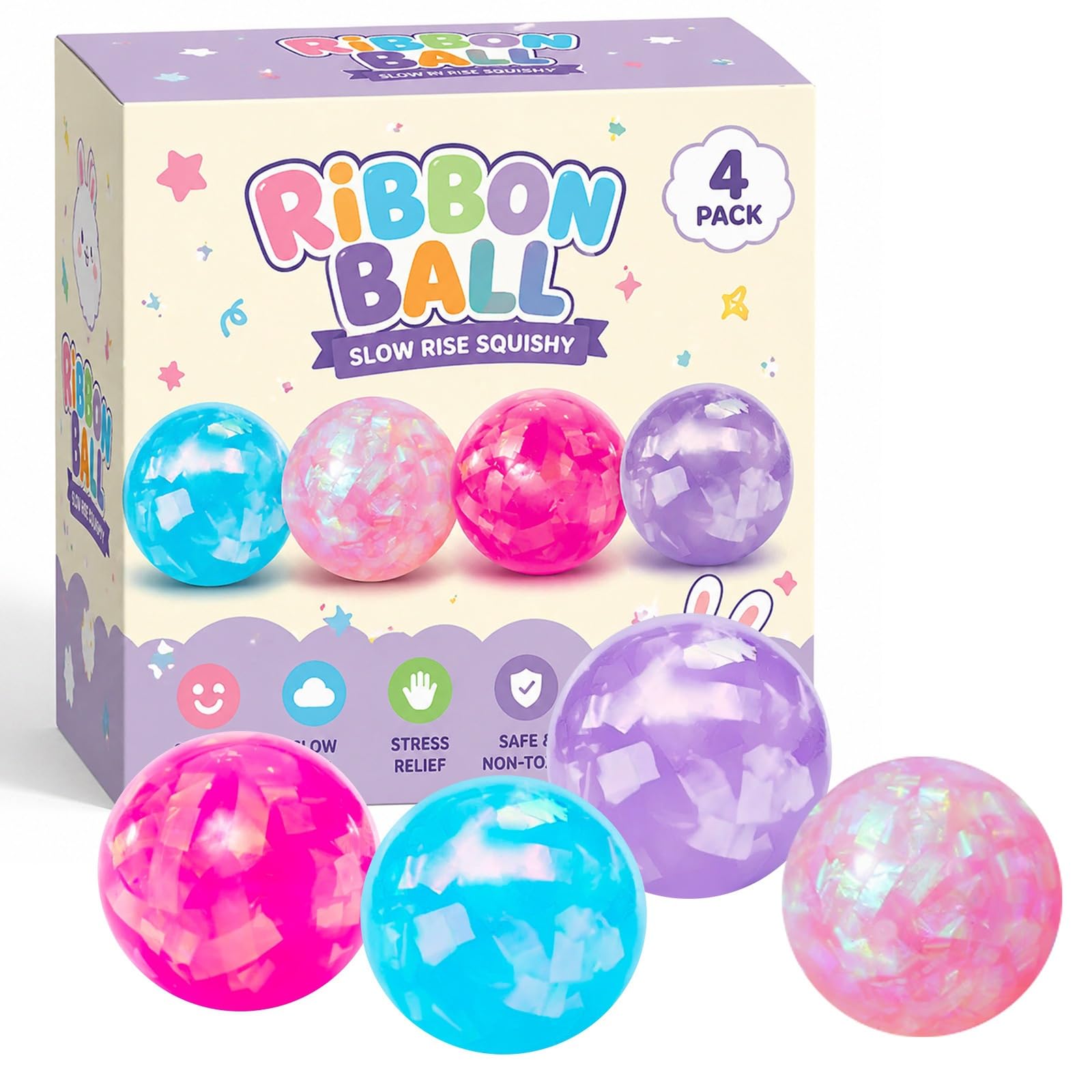 Stress Balls, Squishy Stress Balls Sensory Squeeze Ball for Kids Adults Squishy Fidget Toy Stress Relief Squishy Hand Exercise Balls Sensory Toys for Anxiety Alleviation (4pcs)
