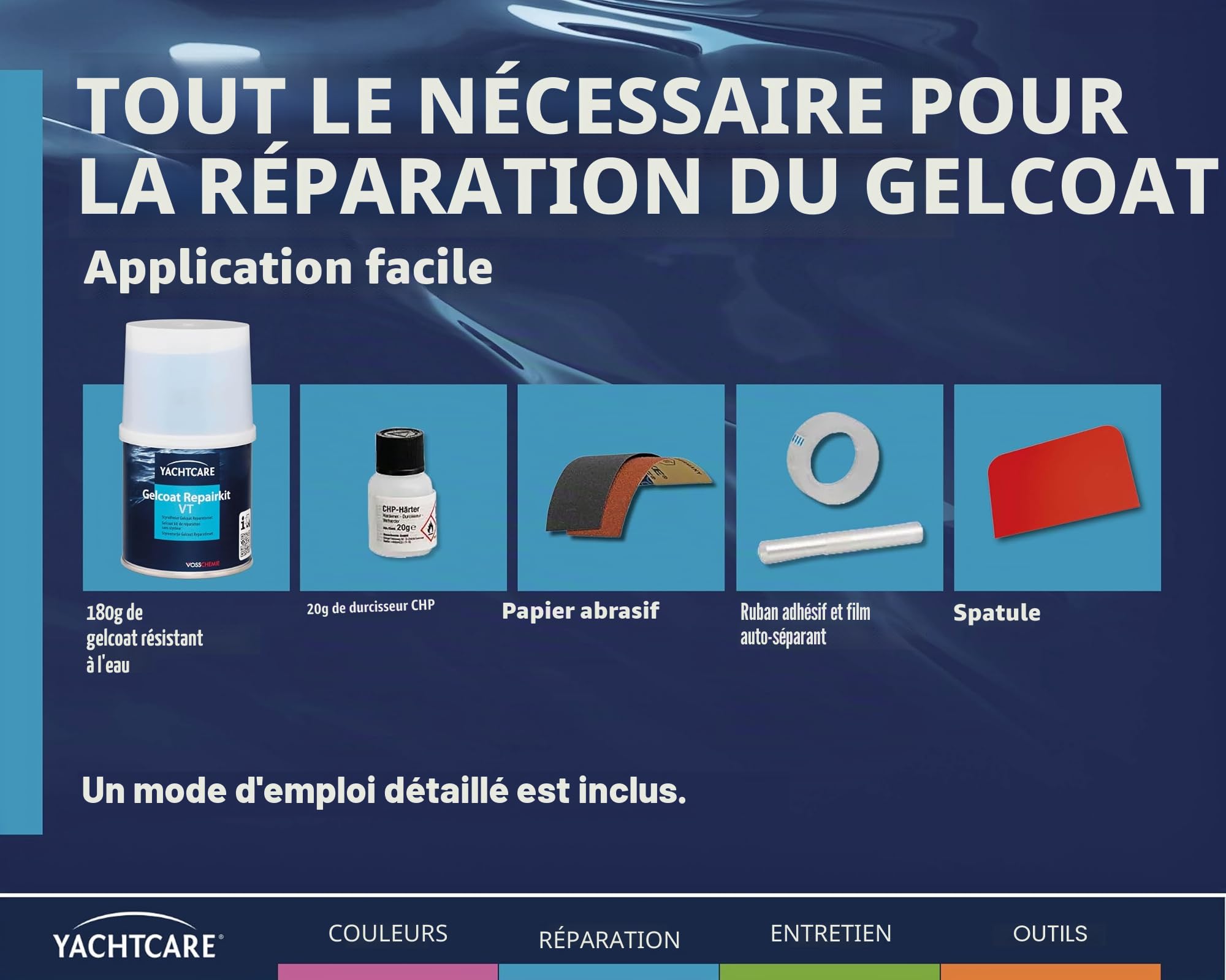 Yachtcare Gelcoat Kit de réparation VT sans styrène, 200 g, pour réparer Les Petites Rayures, éraflures et éclats, séchage Rapide, idéal pour Bateau, Caravane et Camping-Car