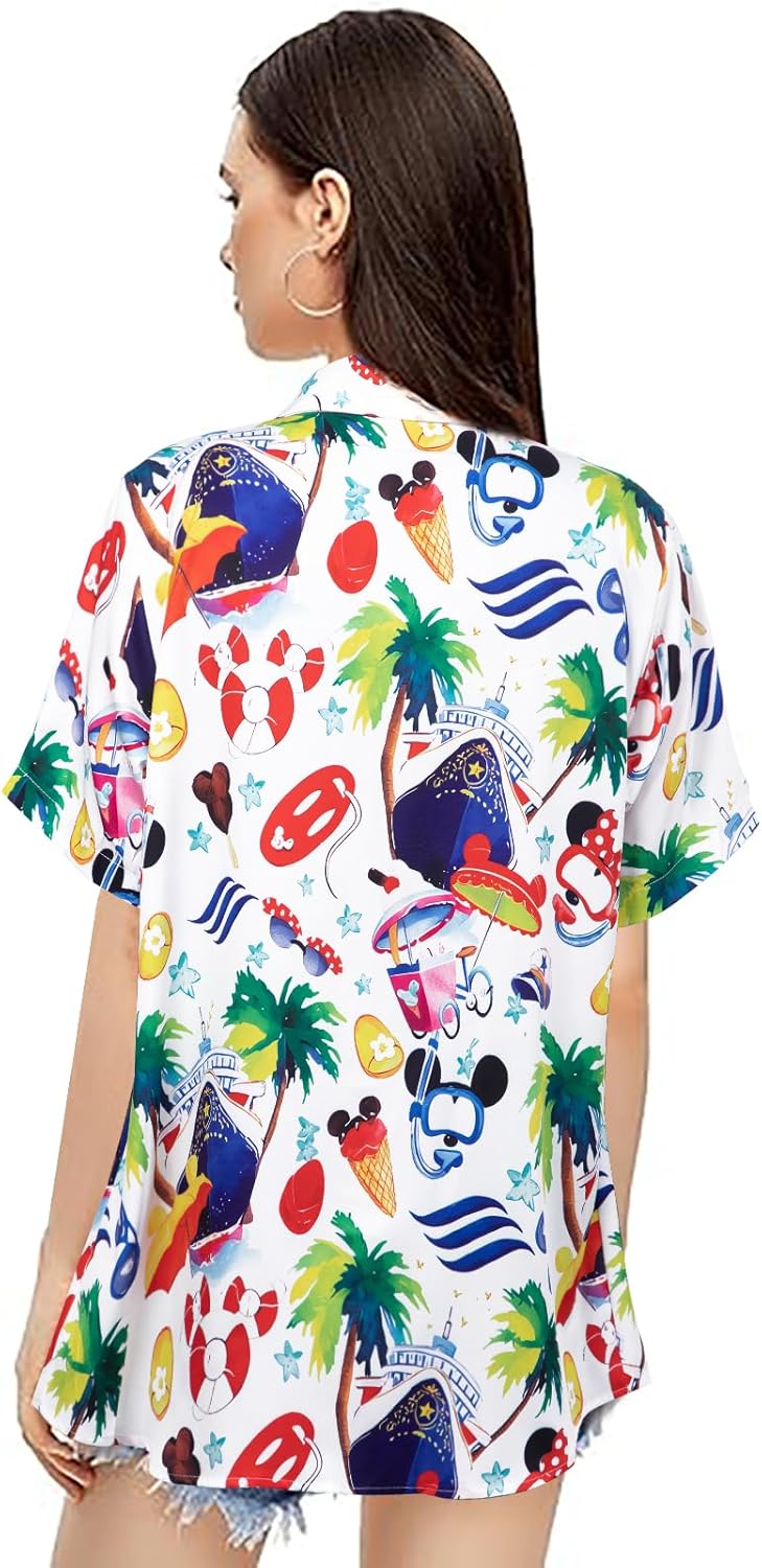 BANGELY Magic Shirt Women Magical Kingdom T-Shirt Funny Graphic Hawaiian Button Down Shirts Family Vacation Short Sleeve Tops - Image 4