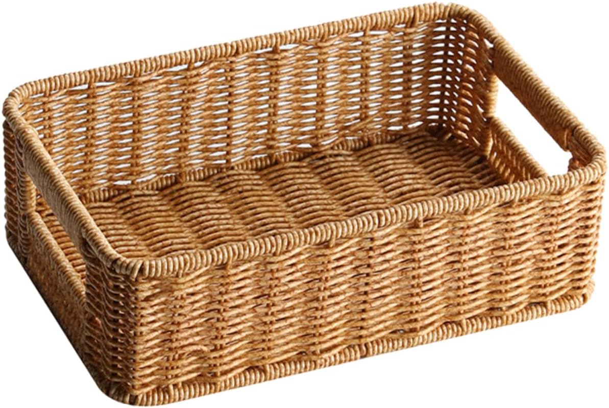 Rattan Storage Basket Wicker Tray Cutlery Basket Small Round Basket Coffee Condiment Holder Hanging Baskets for Storage Large Utensil Drawer Organizer Hamper Sundries Container Pp