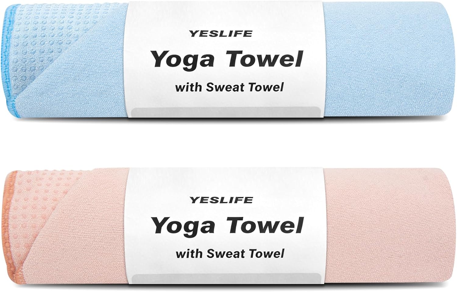 YESLIFE 2-Pack Non-Slip Extra Thick Hot Yoga Towel with Sweat Towel, Microfiber Sweat Absorbent Yoga Mat Towel with Grip Dot, Pilates Mat, 72" x 24", Blue&Pink
