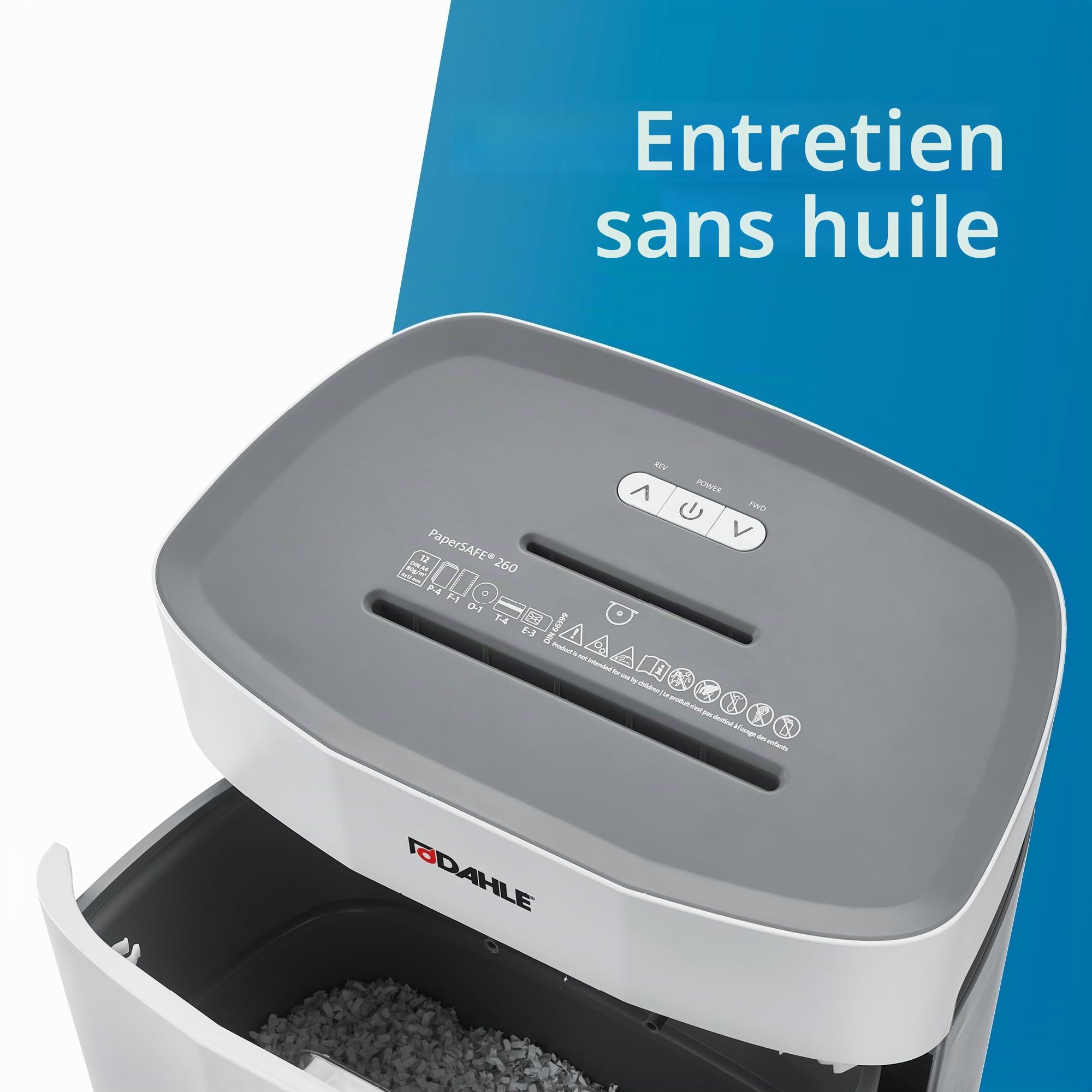 Dahle PaperSafe PS 240 Destructeur de documents (10 feuilles, niveau de sécurité P4, coupe croisée, sans huile et sans entretien, 25 l) Gris