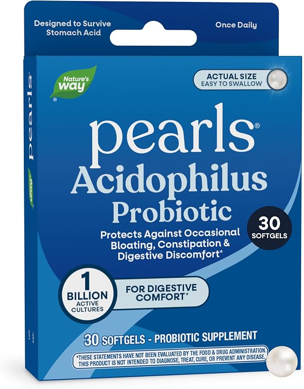 Nature's Way Probiotic Pearls Acidophilus Softgels, 1 mil millones de UFC, 30 ct | Apoya el equilibrio digestivo y la salud intestinal*, reduce el estreñimiento y la hinchazón ocasionales*, 1 mil millones de UFC, sin refrigeración