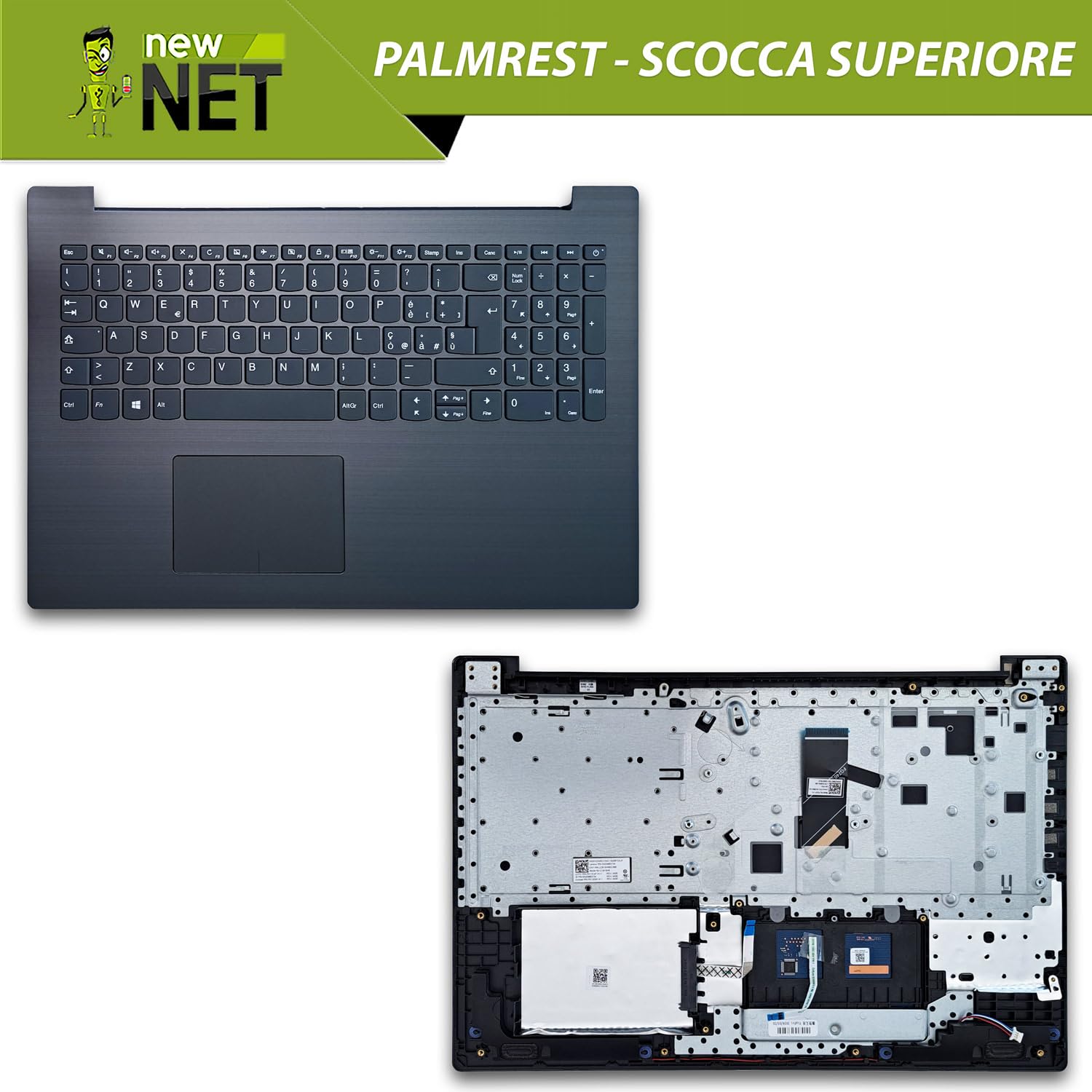 new net - Top case Palmrest con tastiera compatibile con Lenovo IdeaPad 330-15AST (Type 81D6) [Frame Grigio (Iron Grey) - con touchpad, speaker e connettore SSD - Layout ITA]