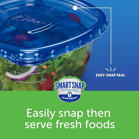 Ziploc Food Storage Meal Prep Containers Reusable for Kitchen Organization, Smart Snap Technology, Dishwasher Safe, Mini Square, 8 Count