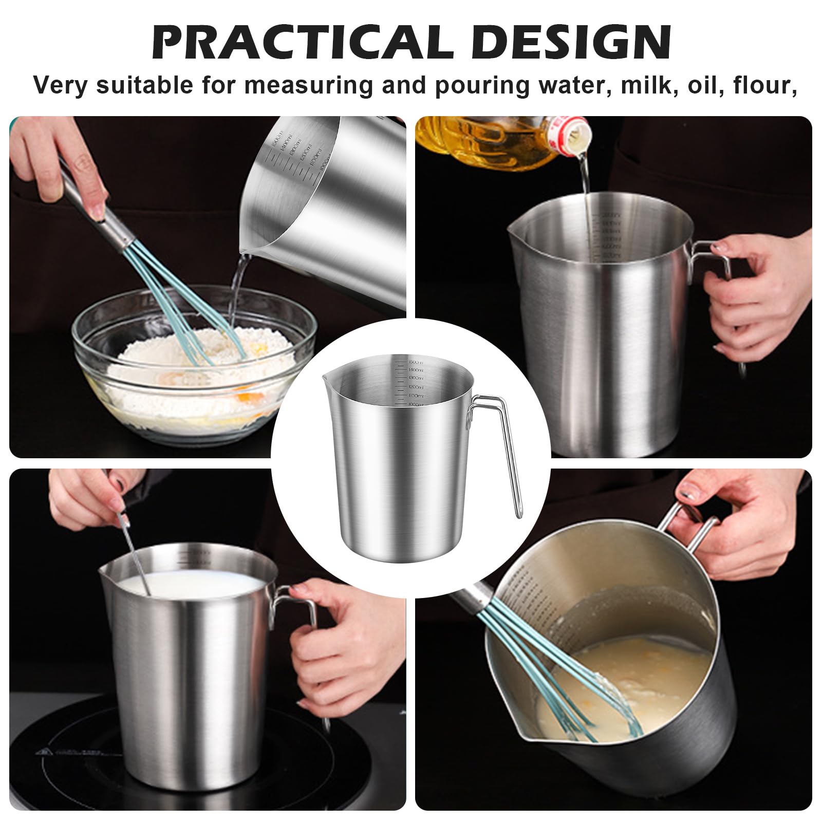 GOMETY Misurino in acciaio inox 1500 ml, 304, misurino con manico e scala, lavabile in lavastoviglie, in acciaio inox, robusto misurino da 1,5 l, per cucina, cottura, latte, liquidi