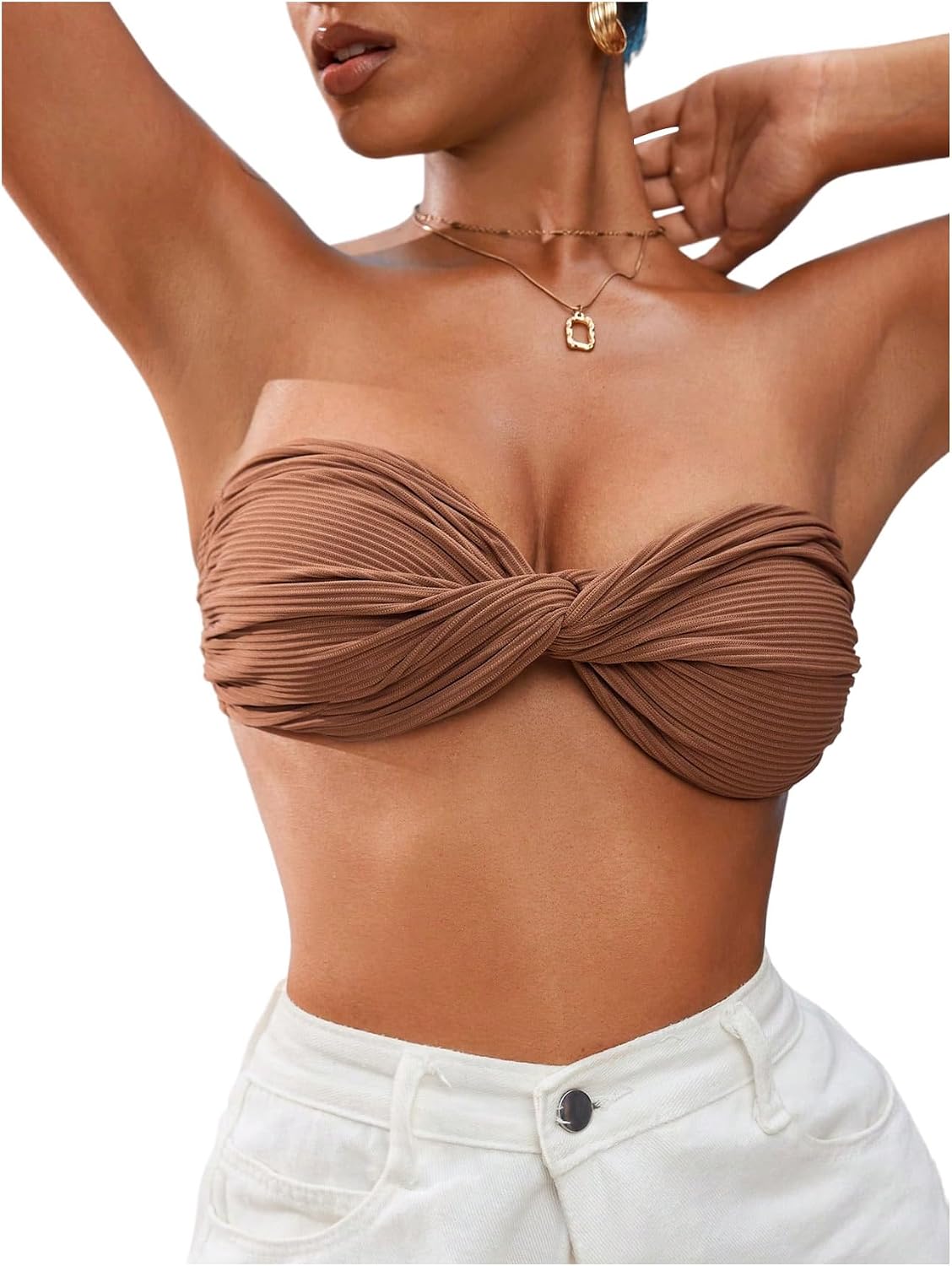 MakeMeChic Women's Strapless Bikini Top Cute Bandeau Bikini Tops Beach Summer Swimsuit