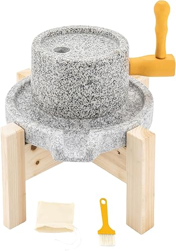 Miniatura 6 de Molino de piedra manual, molino de pasta de granito natural, molino de grano, solo molino de harina húmeda con marco de madera para grano y especias