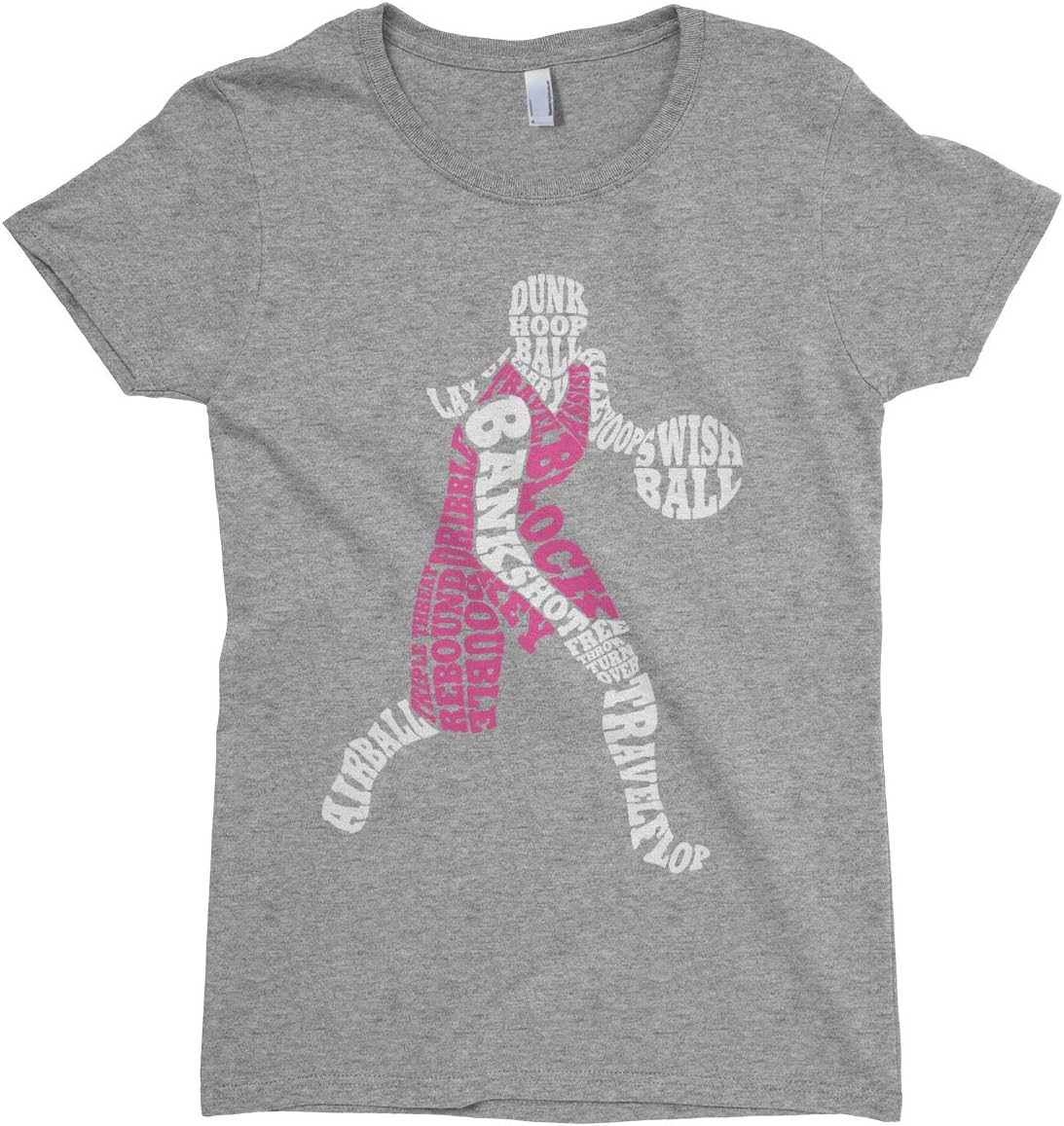 Threadrock Big Girls' Basketball Player Typography Fitted T-Shirt