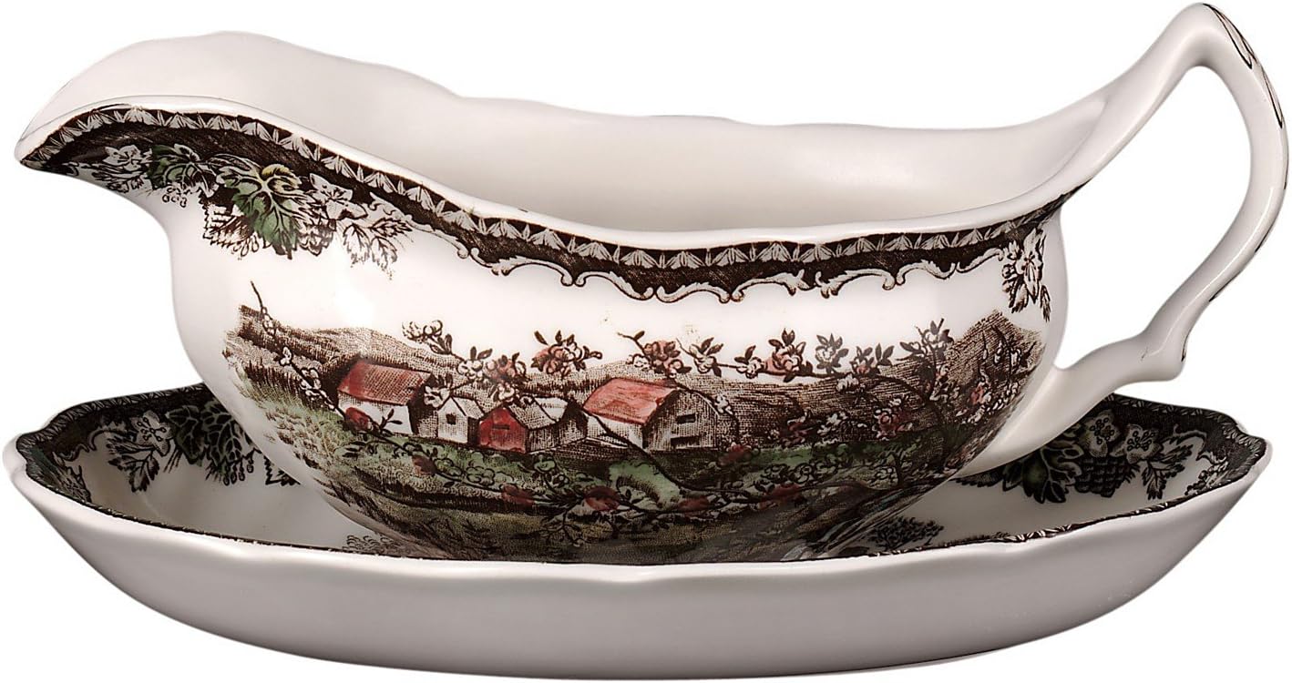 Johnson Bros. Friendly Village Gravy Boat and Stand Gravy Boats