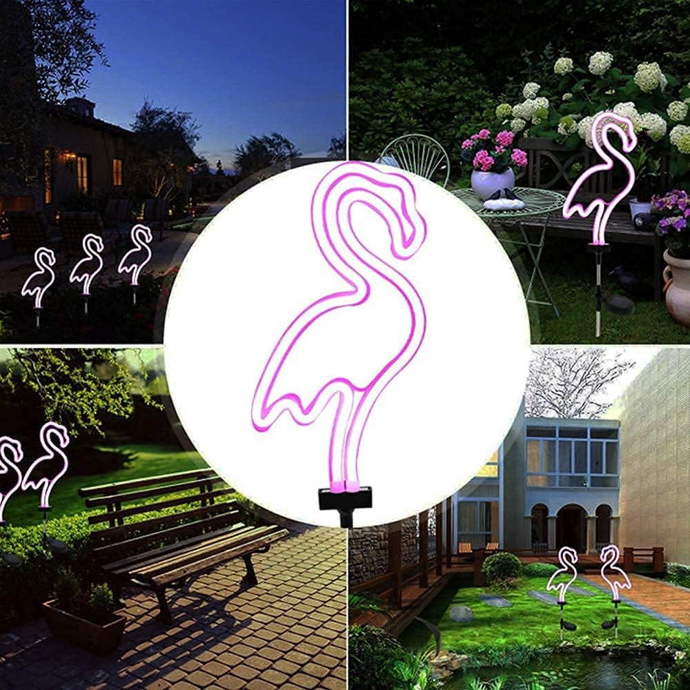 Bannad Solar Garden Stake Lights, Outdoor Solar Pathway Light for Lawn Patio Yard Walkway, Neon Pink Flamingo Lighting, 2 Pack