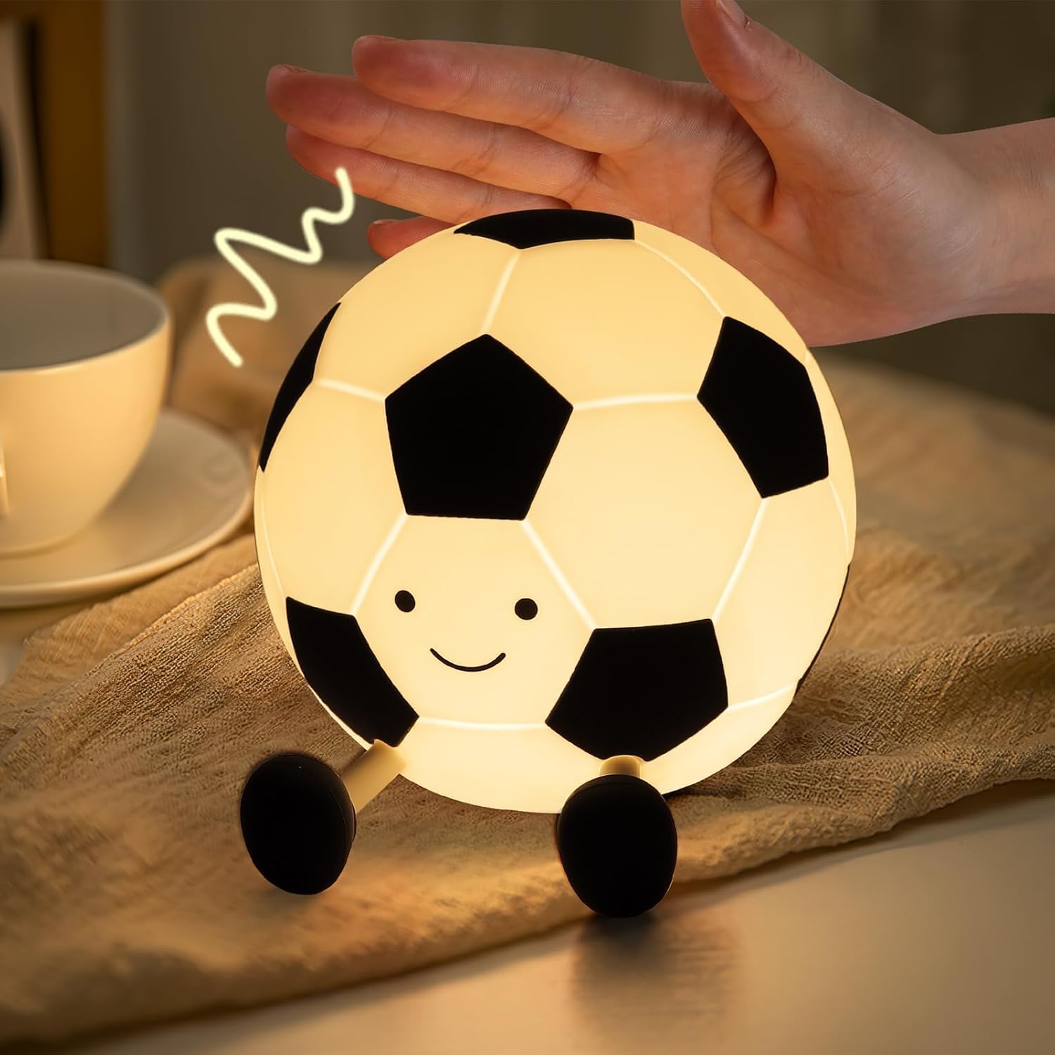 FunBlast Football Night Lamp for Kids – LED Rechargeable Bedside Lamp with Tap Control, Soft Light Soccer Ball Shape Night Light for Bedroom, Cute Decor Lamp for Boys & Girls (Warm Light)-image-32