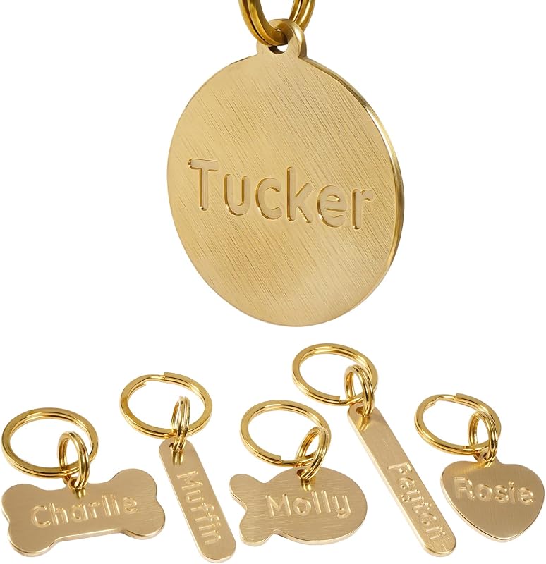 Solid Brass Personalized Dog Tags, Deep Engraved Pet ID Tag for Dogs and Cats, Heavy Duty Extra Thick Custom Name & Phone Number, Never Wear Off, Gift for Pets, 2 Polishing Pads Included (Round)