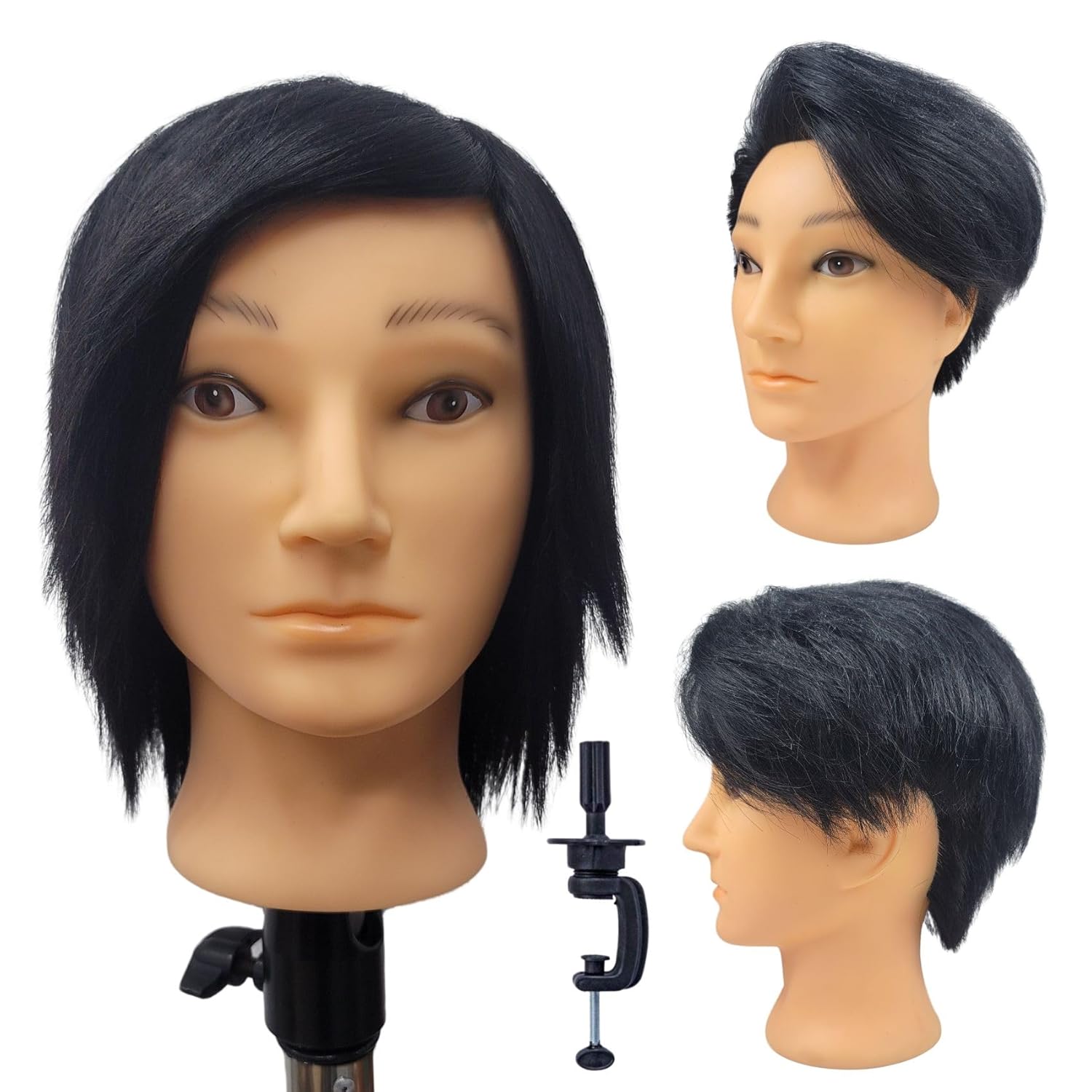 Male Mannequin Head with Human Hair,Barber Practice Mannequin Head for Hair Cutting,Hairstyling,Cosmetology Training Manikin Head with Stand
