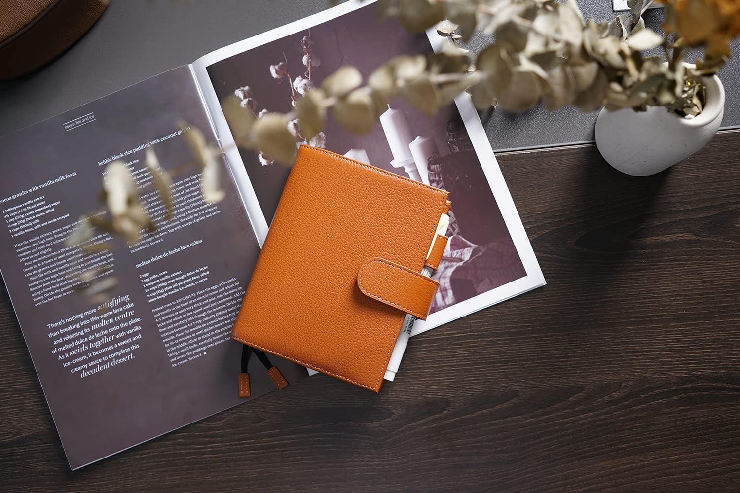 Moterm Leather Cover for A6 Notebooks - Fits Hobonichi Original, Stalogy and Midori MD Planners, with Pen Loop, Card Slots and Back Pocket (Pebbled-Burnt Orange, A6+)