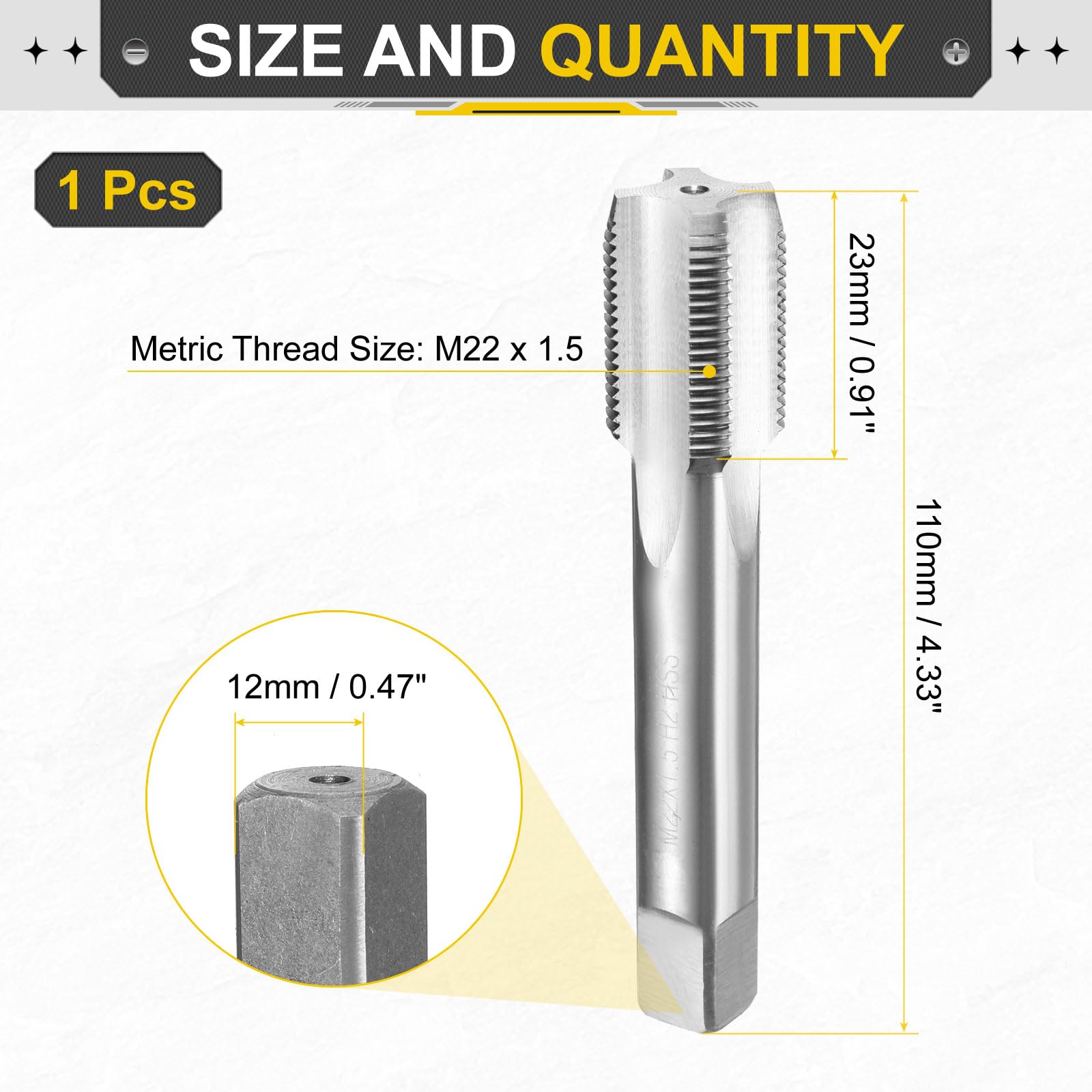 QUARKZMAN Maschio A Mano Filettatore M22 x 1.5 H2 Filettatura Metrica Stile Maschio Con Flauti Diritti Utensile Per Filettatura Acciaio Rapido HSS6542