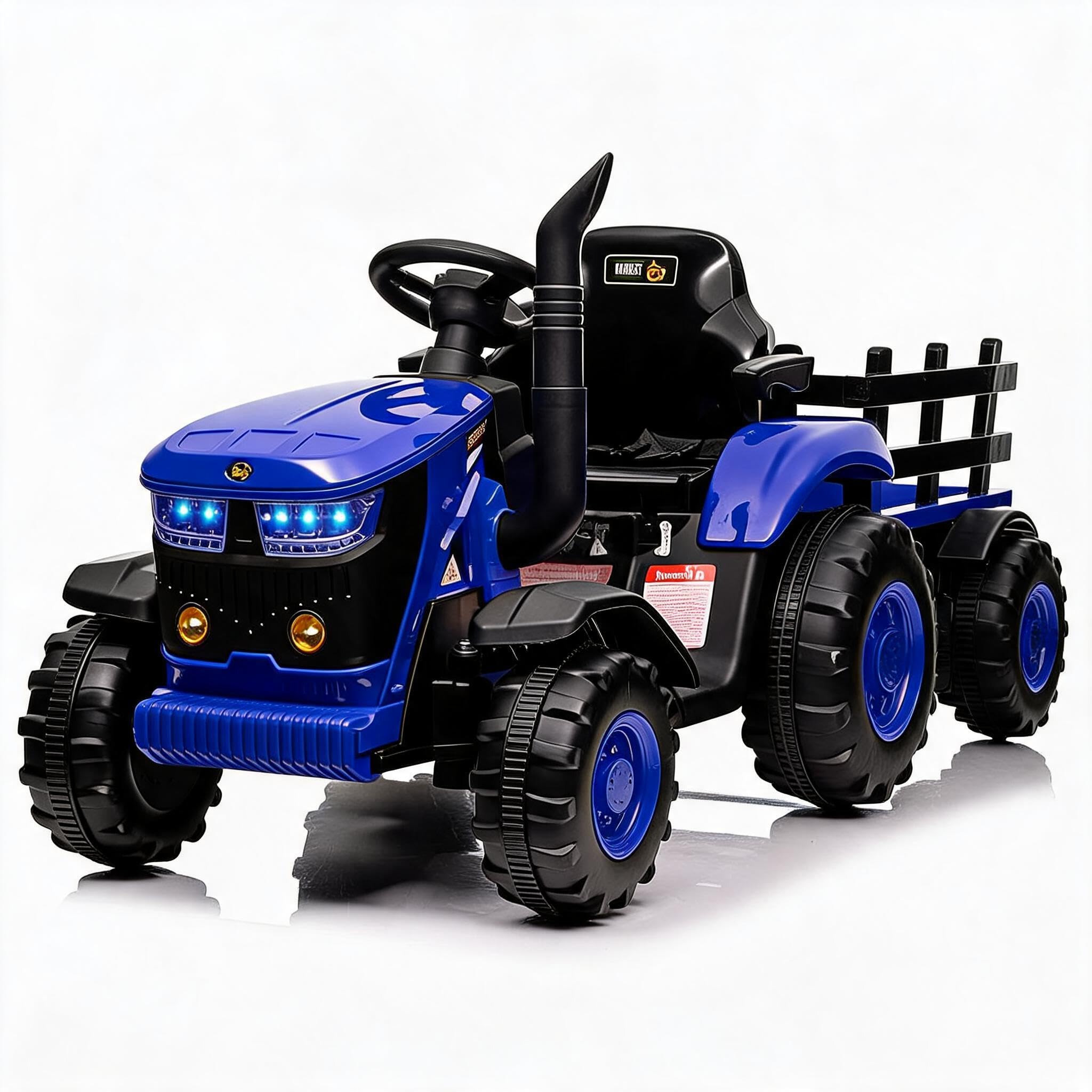 12V Kids Electric Car with Trailer, Ride On Car with Parent Remote Control, LED Lights, Wireless Music, USB Port and Spring Suspension for Boys and Girls, Blue — image 1