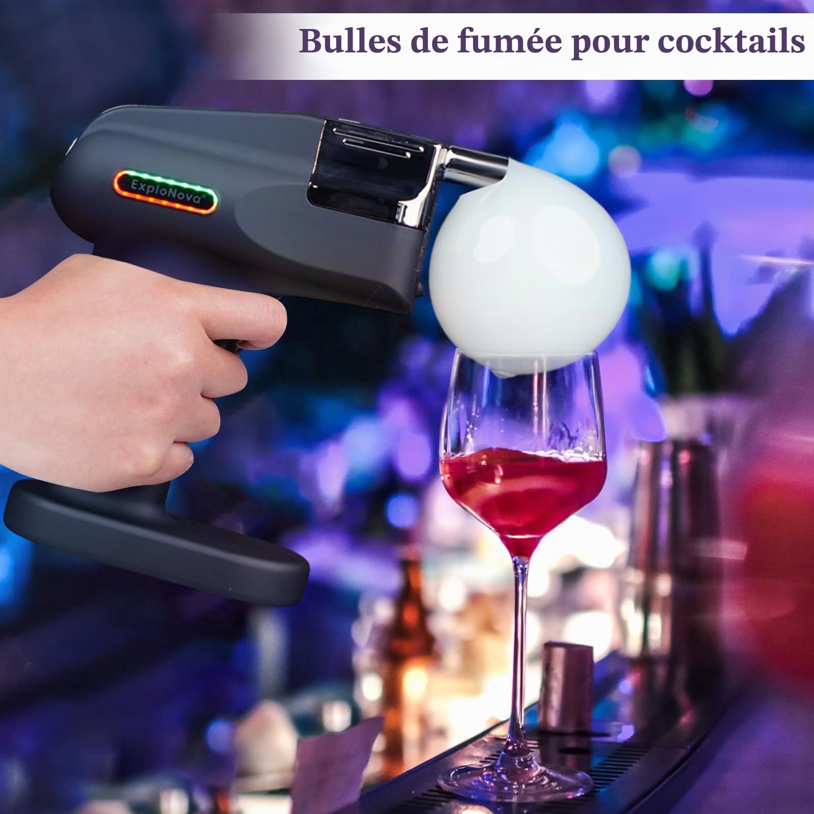 Kit de Fumoir pour Whisky à Bulles, 5 Capsules D'arômes et Bulles Comestibles, Machine à Fumée électrique Décoration de Boissons Alimentaires, Parfaite pour Bar, Fête