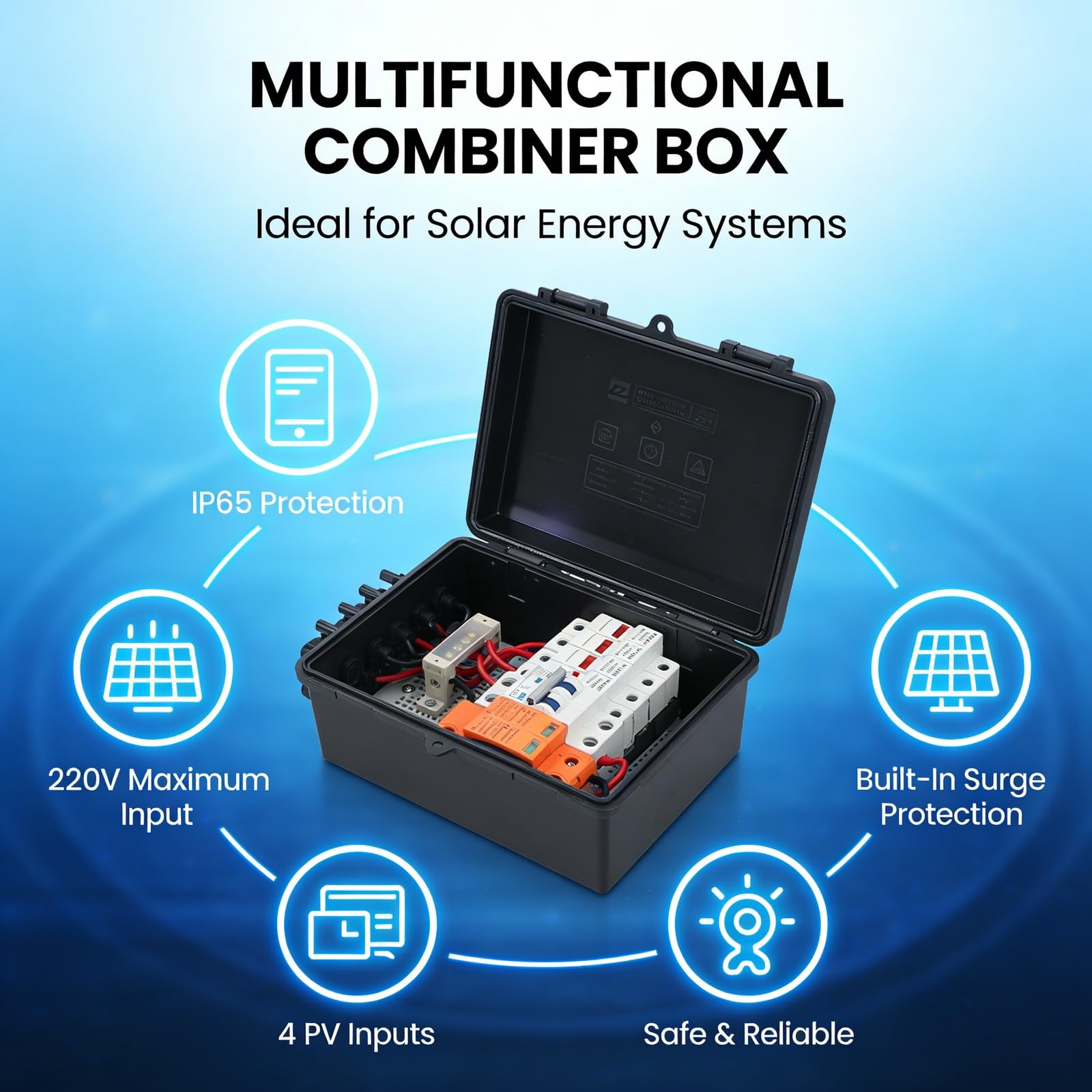 Pv Combiner Box Metall, Solar Combiner Box Für 4 Module 2 String 1000V Dc, Sicherungsautomat 32A - Überspannungsschutz, Trennschalter, Für Photovoltaik Anlage Und Fi GAK Anschlusskasten