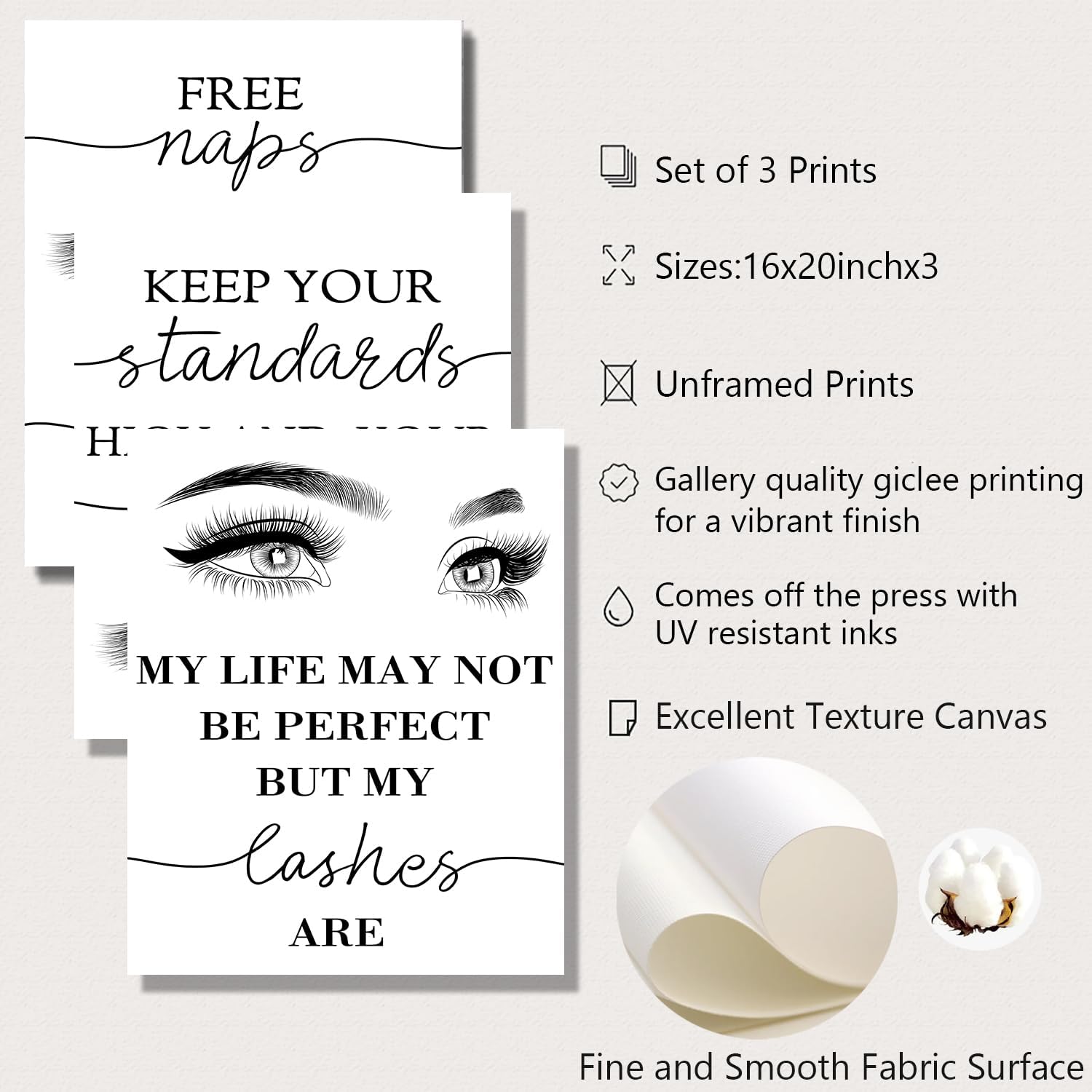 Eyelashes Print Makeup Wall Art Decor Makeup Wall Art Decor Esthetician Gift Canvas Print Beauty Salon Wall Decor Eyelashes Guide Poster Lash Bundle Fashion Art Posters for Room Decor No Frame (16x20Inch No Frame) image 2