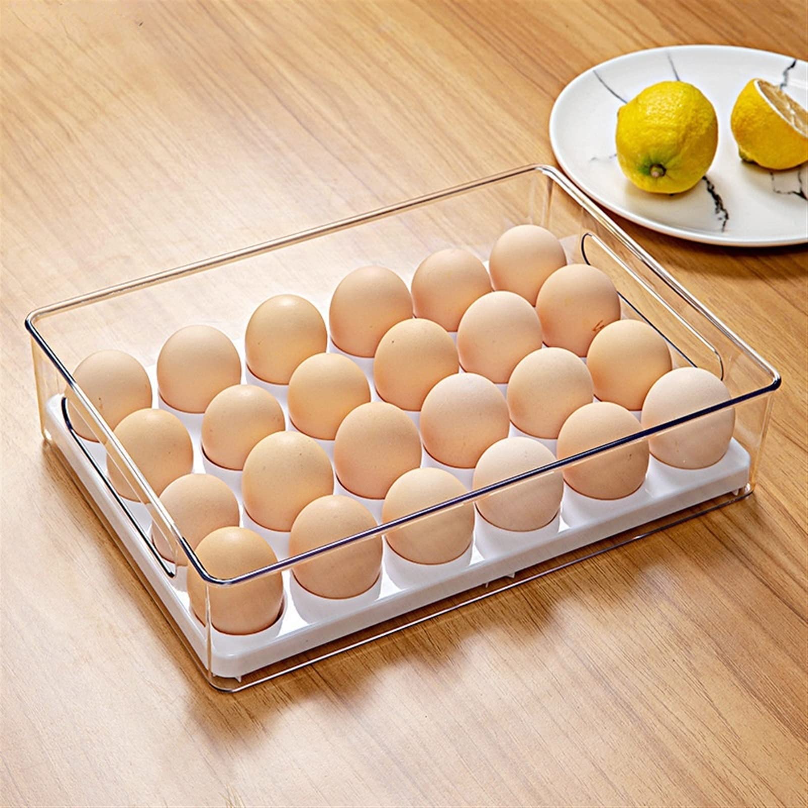 Cubo de Huevos para Nevera, Caja organizadora de Huevos de Cocina, Caja de Almacenamiento para Nevera con Tapa abatible, contenedor de Frutas, Soporte apilable para Verduras