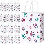 Blulu 20 Pcs Puppy Dog Paw Gift Bags with Twist Handles, Dog Gift Paper Paw Treat Goodie Bags for PET Treat Party Favor, 6.3 x 3.1 x 8.6 Inch(Pink,Purple)