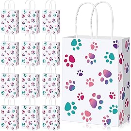 Blulu 20 Pcs Puppy Dog Paw Gift Bags with Twist Handles, Dog Gift Paper Paw Treat Goodie Bags for PET Treat Party Favor, 6.3 x 3.1 x 8.6 Inch(Pink,Purple)
